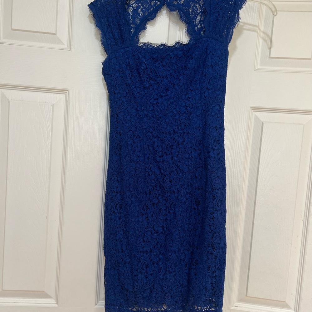 Adrianna‎ Papell Blue Lace Sheath Mini Party Wedding Guest Event Dress Size 2 - Picture 3 of 12